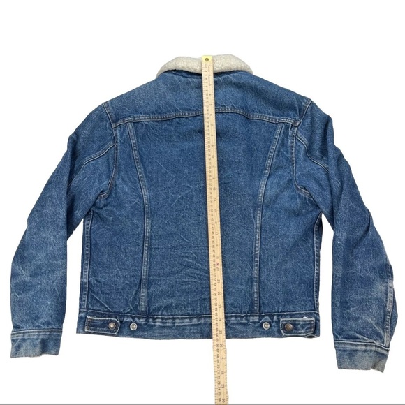Vintage Levi’s Sherpa Lined Denim Trucker Jacket Orange Tab Size 44 USA Made - Picture 14 of 16